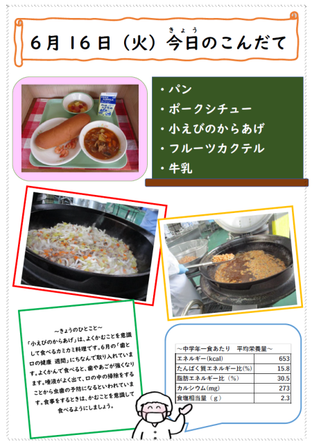神戸市立向洋小学校-ニュース - 今日の給食 -