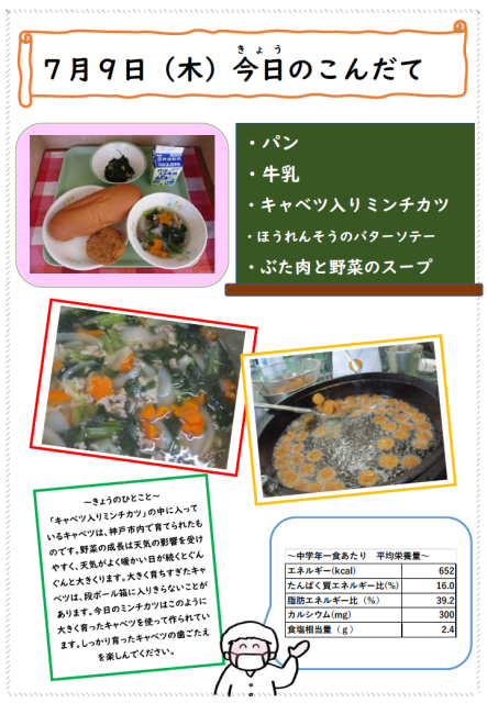 神戸市立向洋小学校-ニュース - 今日の給食 -